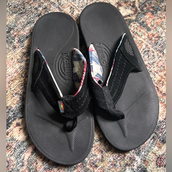 Rainbow Mens Flip Flops black with flag/star inner lining size 10 - Picture 1 of 5